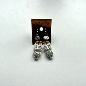White Owls Rhinestones Earrings
